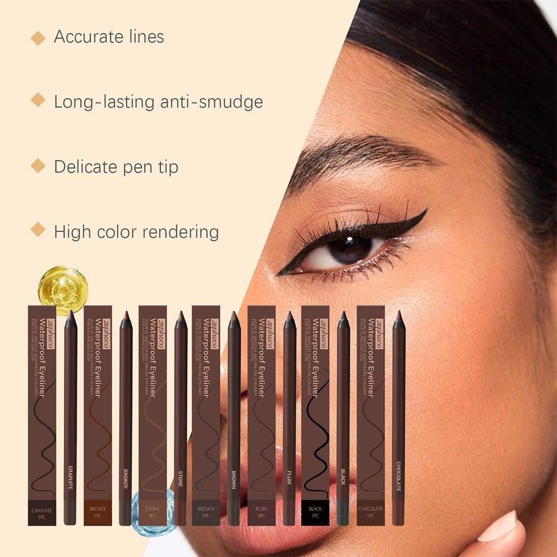 Eyeliner, 24 HR Waterproof Eyeliner Duo Sharpenable Eye Pencil, No Smudging Fading, Long-Lasting Smooth, Soft Tip and Easy to Color (02（Plum）) - 03（Brown） image number 3