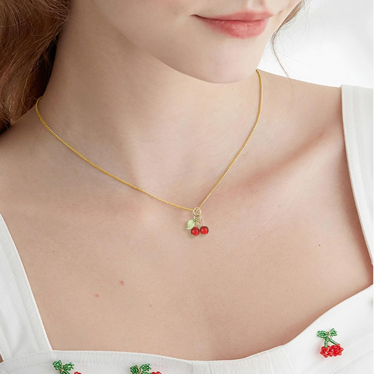 SVNXI 30 Pcs Red Cherry Charms Glass & Acrylic Beaded Charms Mini Cute Fruit Bead Charms for Earrings Bracelets Necklaces Jewelry Making DIY Crafts image number 2