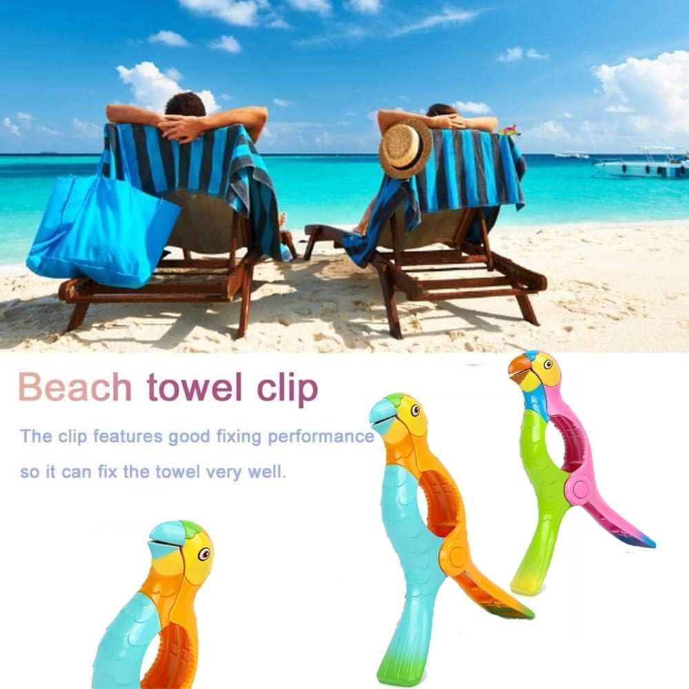 4 Pcs Beach Towel Clips, Lounge Chairs Clips, Parrot Towel Clips for Beach Chairs, Strong Towel Clips for Keep Your Cloth or Towel from Blowing for Cruise, Beach, Patio, Pool image number 1