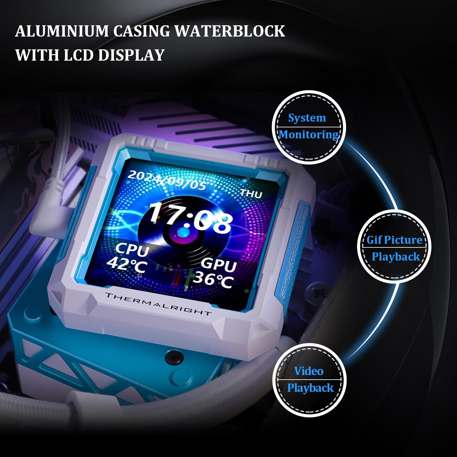 Thermalright FW PRO 360 ARGB White-360Mm AIO CPU Liquid Cooler,Ips LCD Screen with 320 * 320 Resolution,For Am4/Am5/Intel LGA1700/1851,&rsquo;2.73 Inch&rsquo;Magnet-Absorbent LCD Screen for Images image number 2