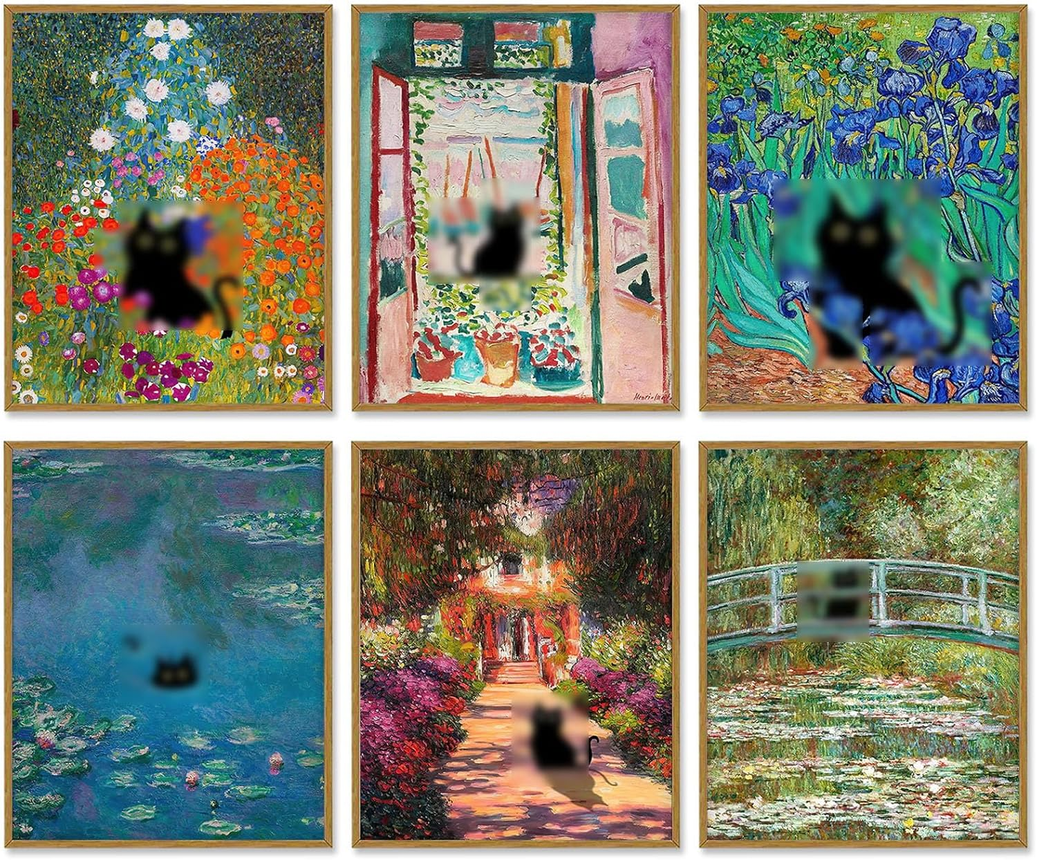 Cat Decor Poster Canvas Prints 8X10 Unframed Set of 6 Funny Posters Van Gogh Canvas Wall Art Prints Bathroom Wall Art Decor