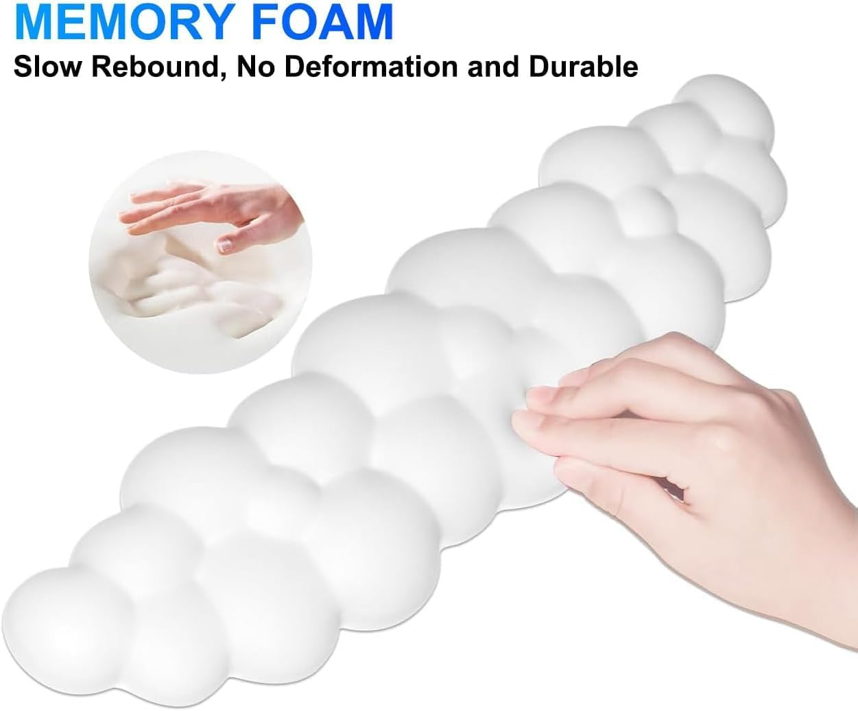 Keyboard Cloud Wrist Rest - Memory Foam Cloud Mouse Pad Wrist Rest,Soft Cute Wrist Rest Pad,Ergonomic Nonslip Comfortable Cushion Set,Keyboard Rest Typing Pain Relief,For Home Office image number 2