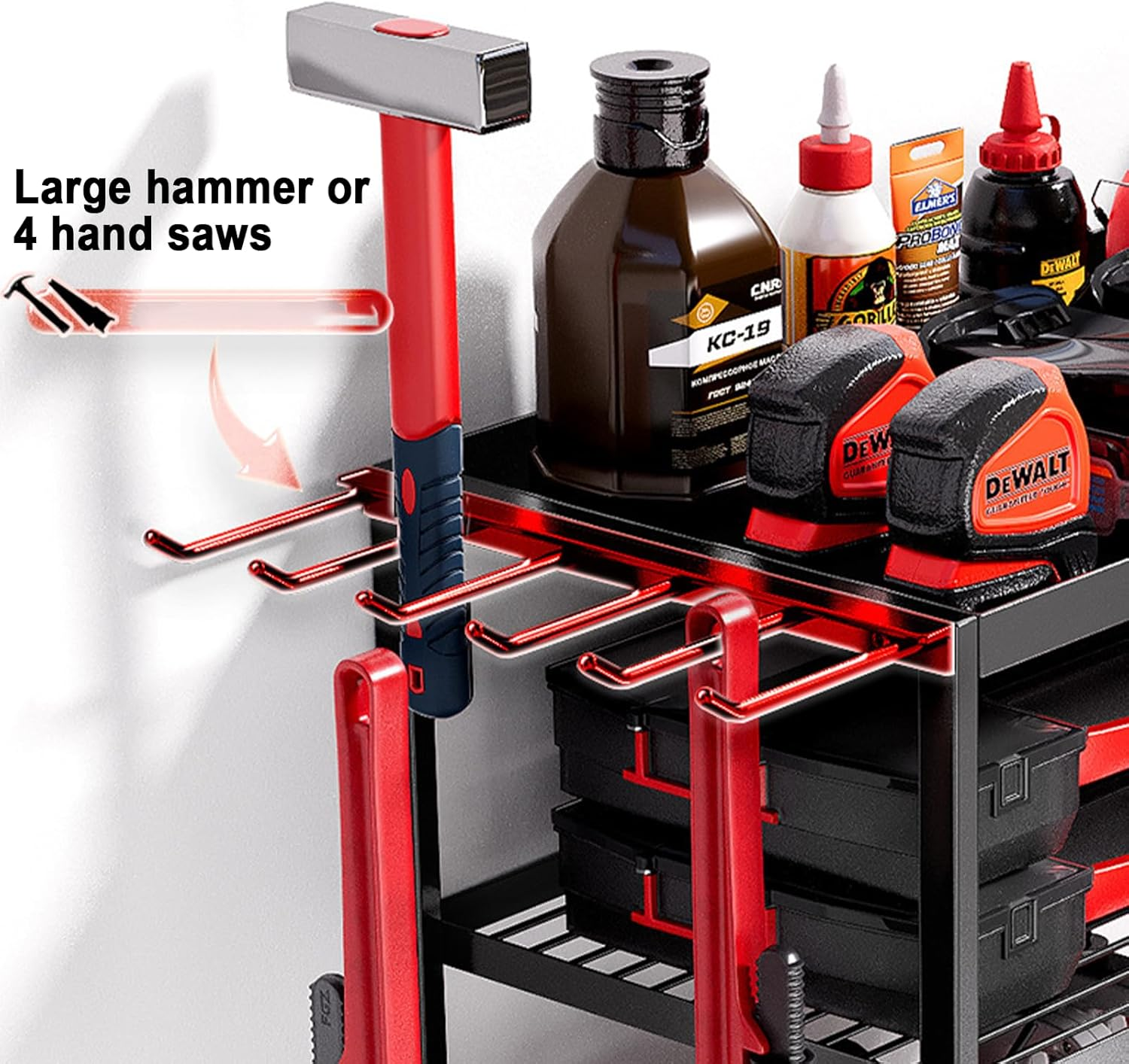 4-Layer Power Tool Organizer, Wall Mount Garage Storage, Heavy Duty Drill Holder image number 4