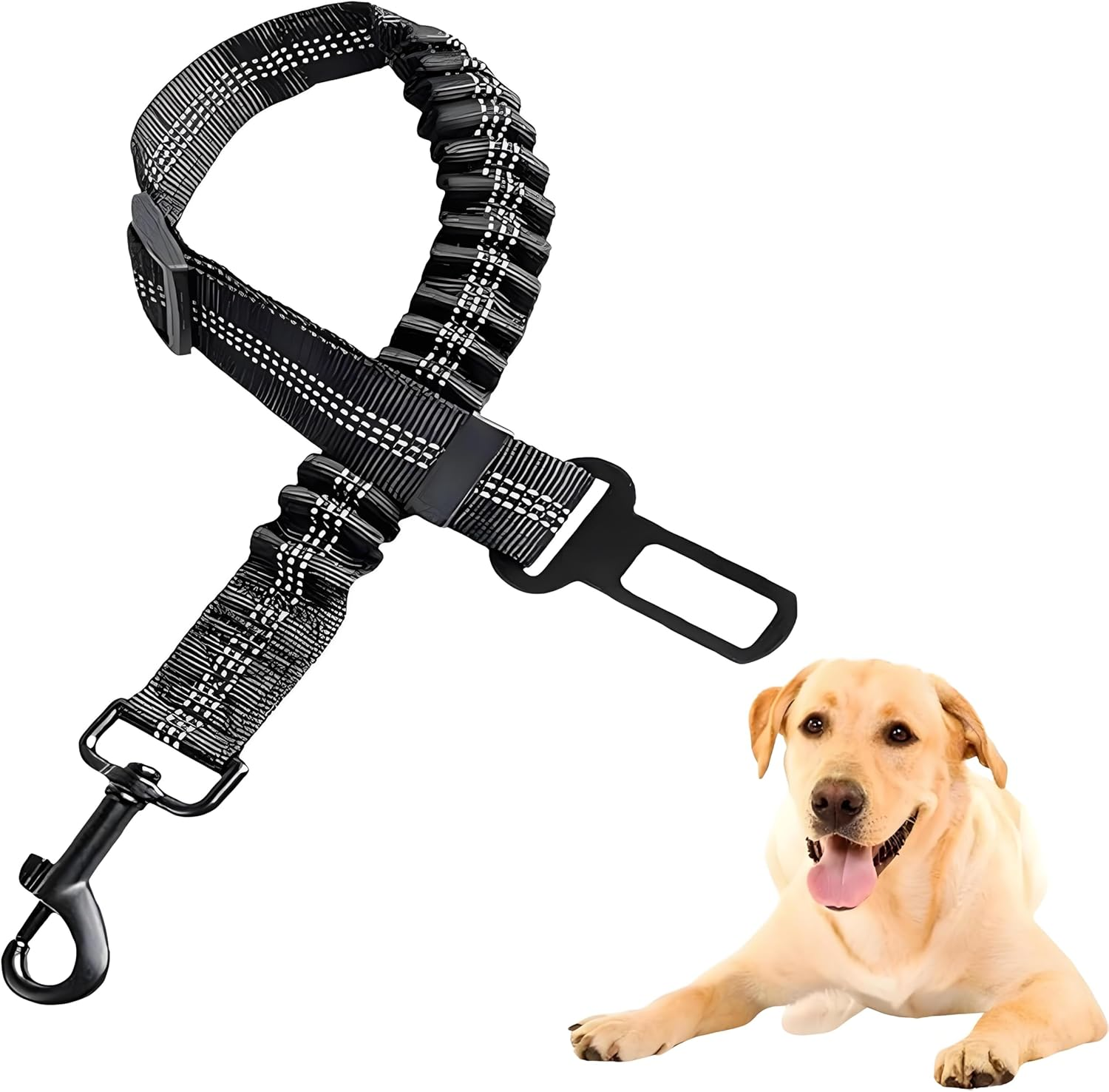 Universal Adjustable Dog Seat Belt for Car Travel,Elastic Buckle Dog Car Harness with Strong Nylon Buffer(Black,1) image number 3
