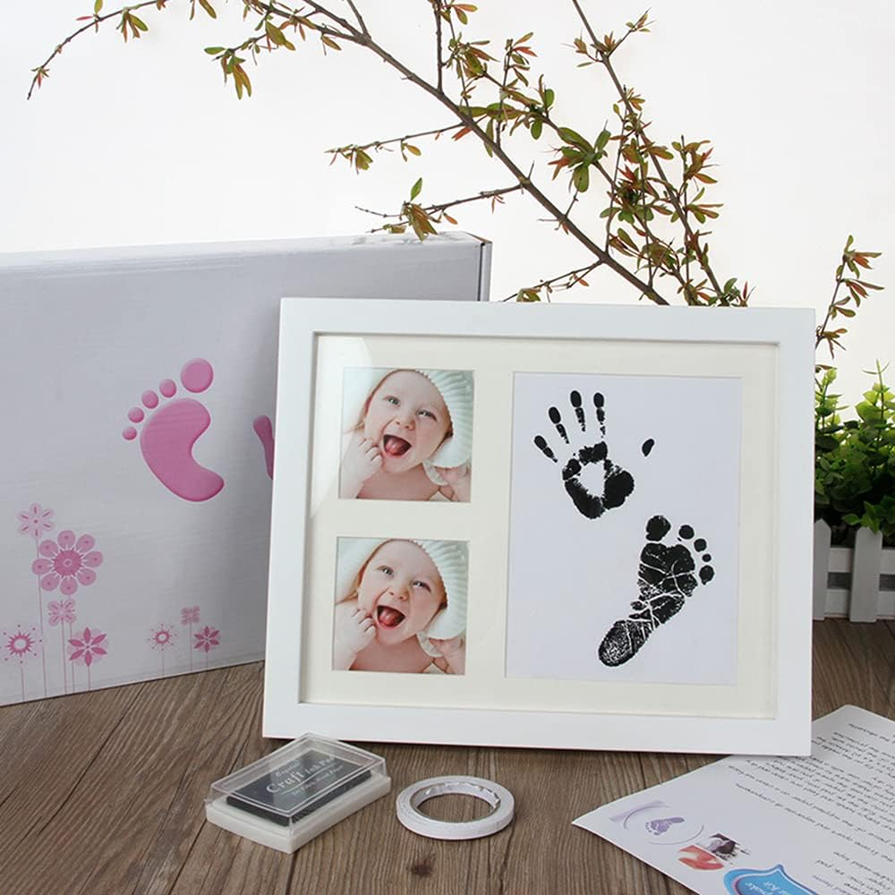 Newborn Baby Handpri and Footpri Picture Frame Kit Baby Keepsake Frames Picture Frame Kit with Ink Pad Infa Shower S for New Parents White Frame with Black Ink Pad image number 3