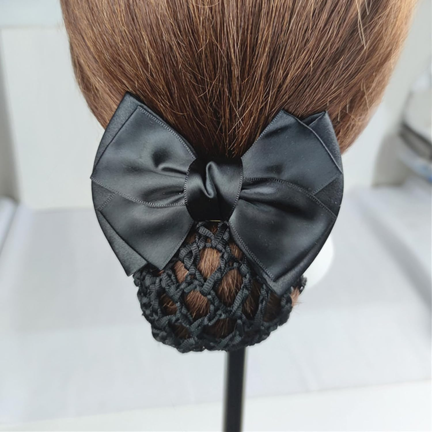 TRADERPLUS 3 Pieces Hair Bun Net Hair Clips with Bow Hair Accessories for Hostess Bank Hotel Restaurant image number 1