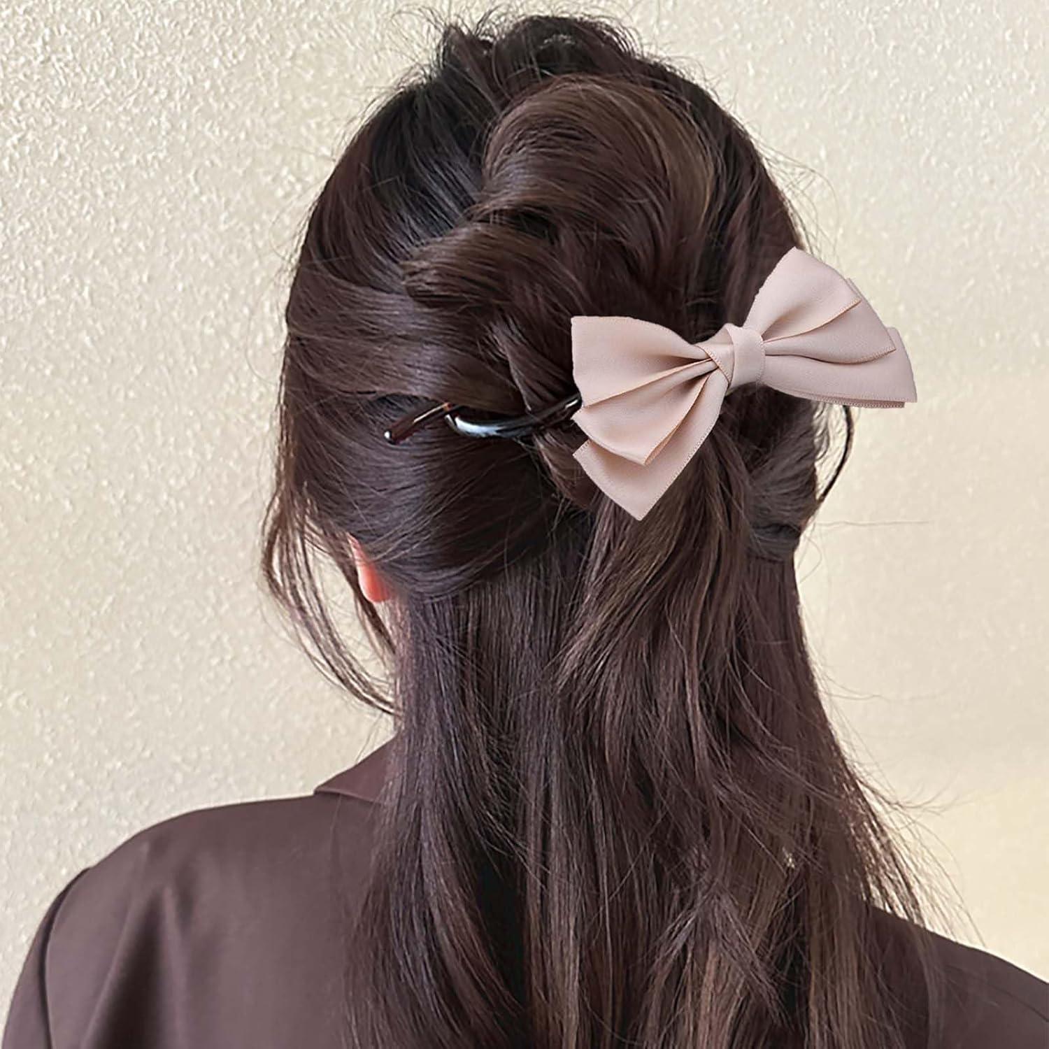 Tseenyi Bow Hair Clip Satin Hair Accessories Hair Pins Brown Bow Knot Twisted Hair Clips Small Bow Hair Clips Bow Ties Twist Clip Bridal Hair Clips Wedding Barrette image number 2