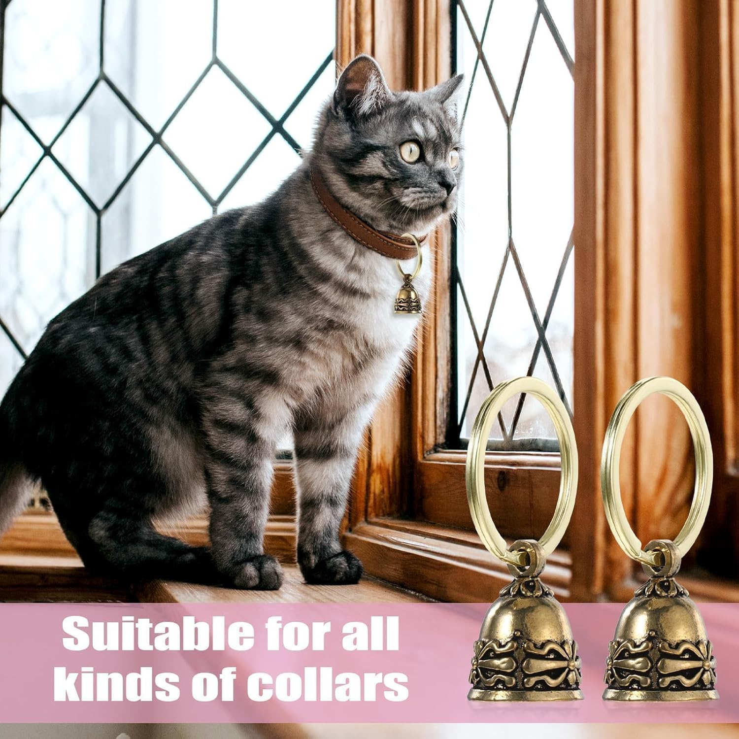 2 Pieces Copper Collar Bell for Small Pet,Pet Bells Brass Cat Collar, Small Cats and Dogs Bell Vintage Copper Keychain Anti-Lost Training Pendant Tags Accessories for Kitten Puppy Outside image number 5