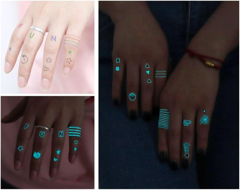 12 Sheets Glow in the Dark Tattoo Sticker Waterproof - Temporary Tattoos - Animal Cat Elephant Penguin Whale Minimalist Designs - Makeup Body Art Tattoo Sticker Pack for Adults Kids - 10.5X6Cm - Steadyink&reg; image number 5