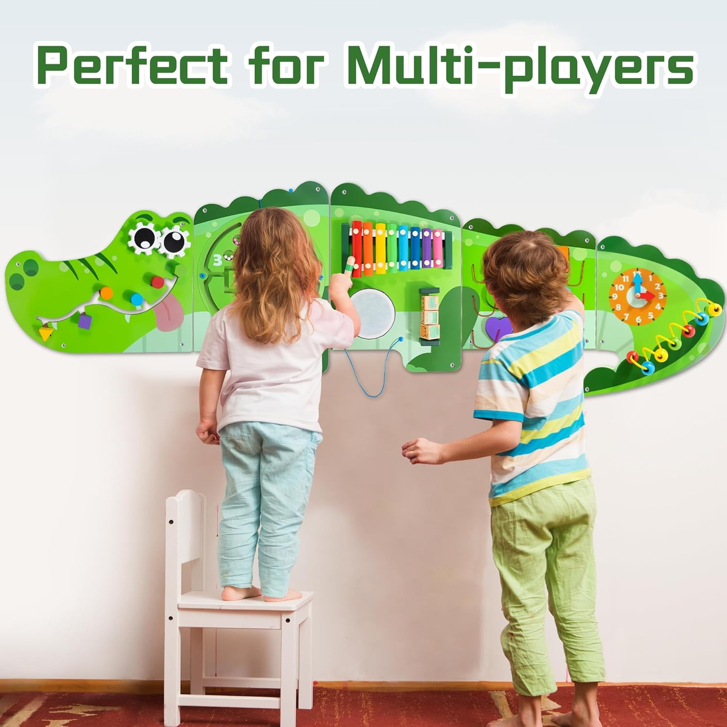 Crocodile Activity Wall Panels, 9-In-1 Crocodile Busy Board Wooden Montessori Educational Sensory Board Playroom Toys Daycare Learning Toy for Girls & Boys image number 2
