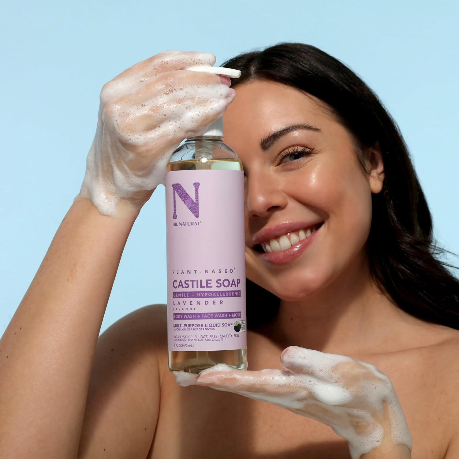 Dr. Natural Castile Liquid Soap - Multi-Use Body Wash, Shampoo and Face Wash - Hydrating Body Soap for Skin, Hair, Pets and Home - Lavender - 473 Ml