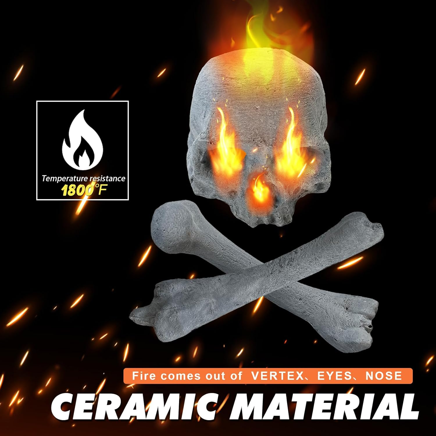 9 Pcs Ceramic Skulls for Fire Pit, Durable Reusable Fireproof Fire Pit Skull Log for Bonfire, Campfire, Fireplace, Firepit, Halloween Decor for Gas, Propane (Grey) - Grey image number 3