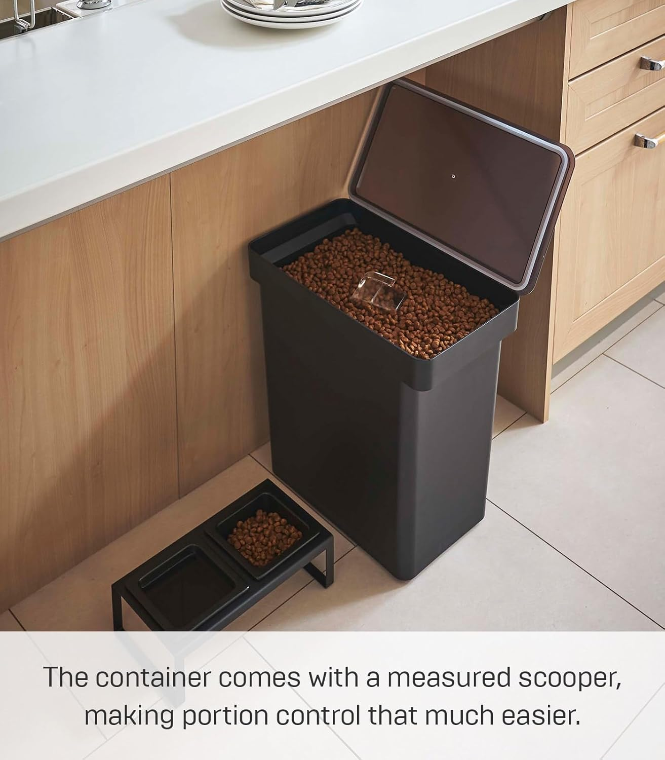 Yamazaki Home Rolling Airtight Food Storage Container (25 Lbs Polypropylene | Extra Large | Pets, Black image number 2