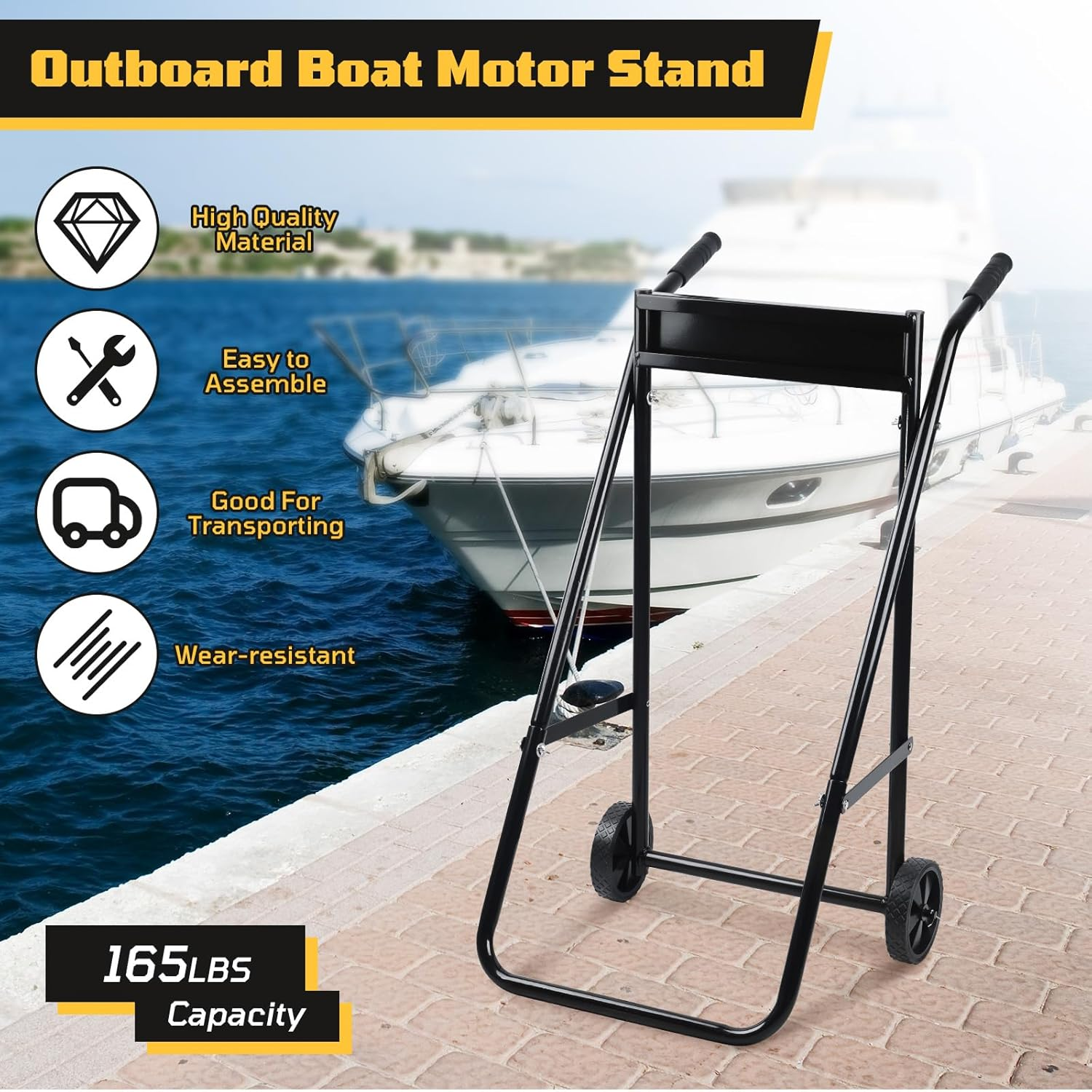 Outboard Boat Motor Stand,Outboard Motor Stand,165Lb Load Outboard Motor Carrier,Boat Motor Stand with Wheels,Portable Boat Motor Engine Trolley for Motor Repair, Maintenance,Storage image number 6