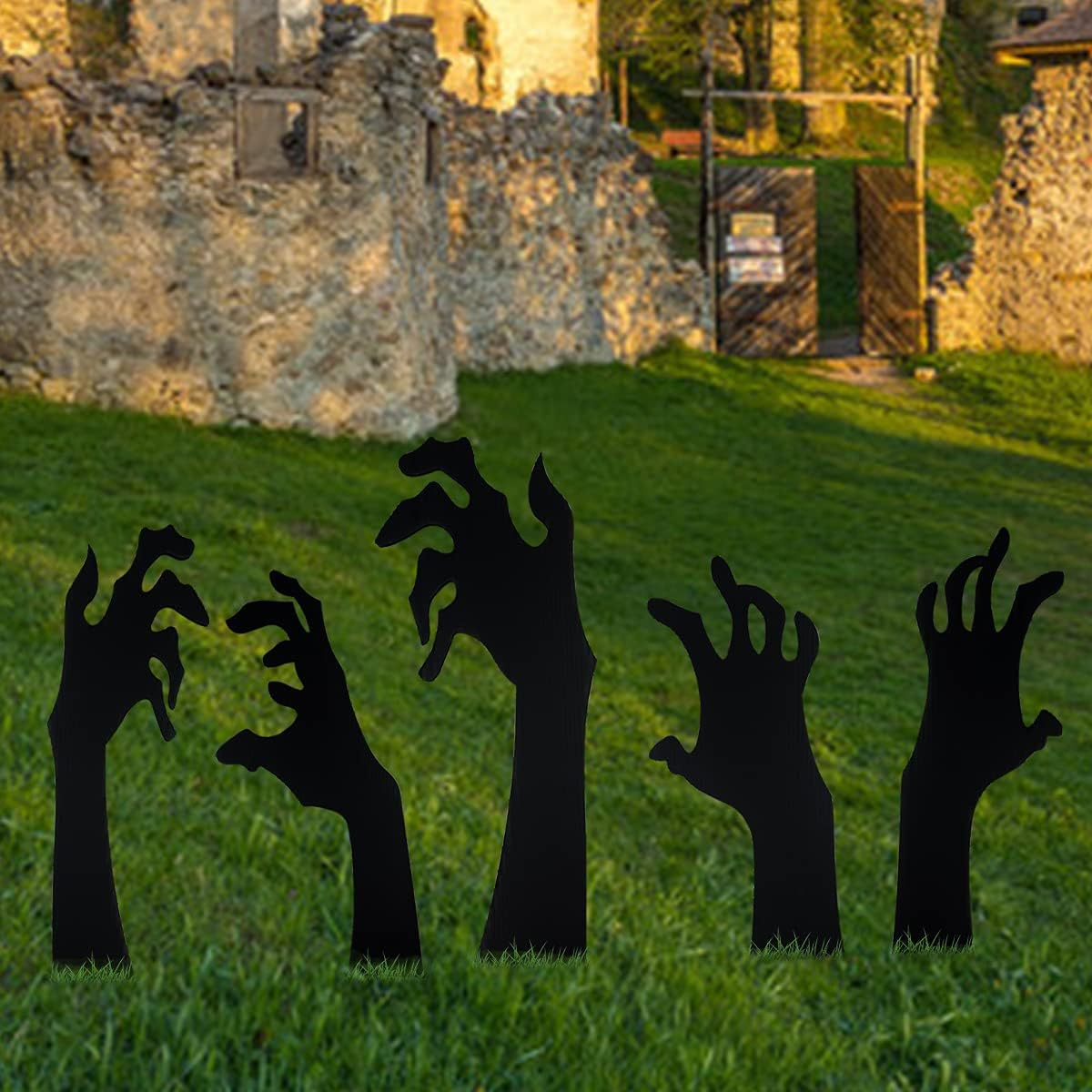 Anditoy 5 Pack Black Hands Yard Signs with Stakes - Scary Silhouette Halloween Decorations for Outdoor Lawn Garden Decor image number 2