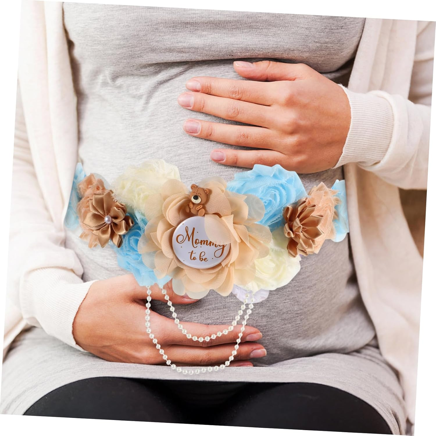 Kisangel Set Maternity Sash and Pins Set Mom Sash with Handmade Corsage for Showers Pregnancy Celebrations and Special Events Fit for Expectant Parents image number 3