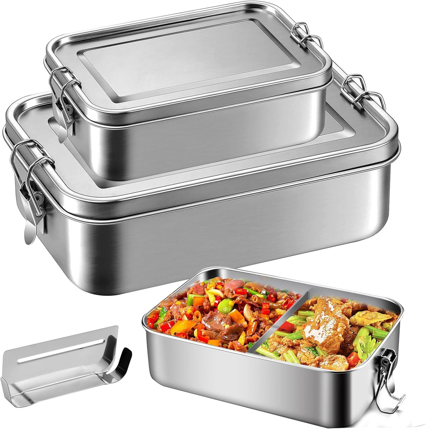 2-Pack Stainless Steel Lunch Box - Leak Proof Metal Lunch Box for Work, School, Bento Lunch Box for Meal Prep, Snack Container and Food Storage (1400Ml + 550Ml) image number 6