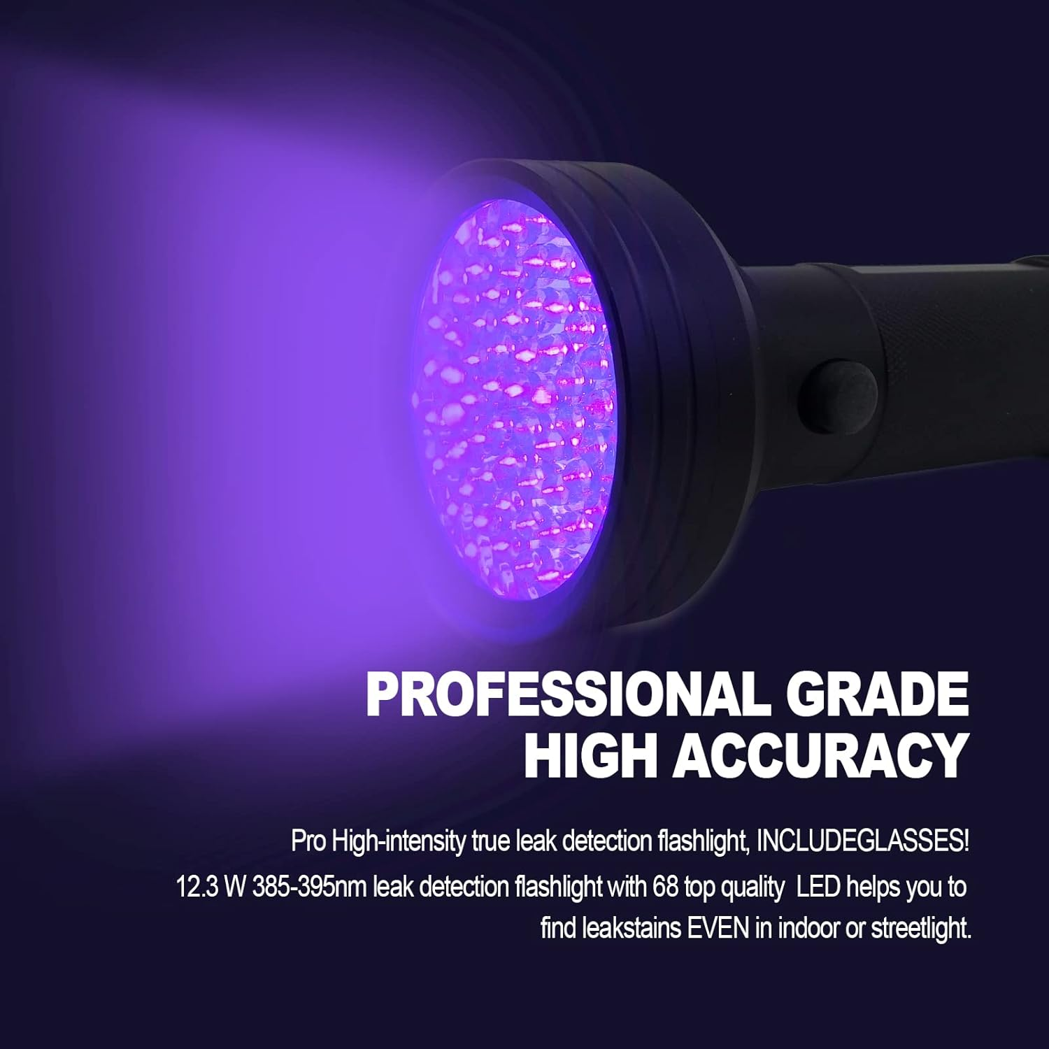 AC UV Oil Dye Leak Detection Kit Includes Pro 68 LED Flashlight with UV Protective Glasses, Auto Air Conditioner Leak Detector Tool Flashlight Car Oil AC Dye Leak Test Pro Detection Kit image number 2