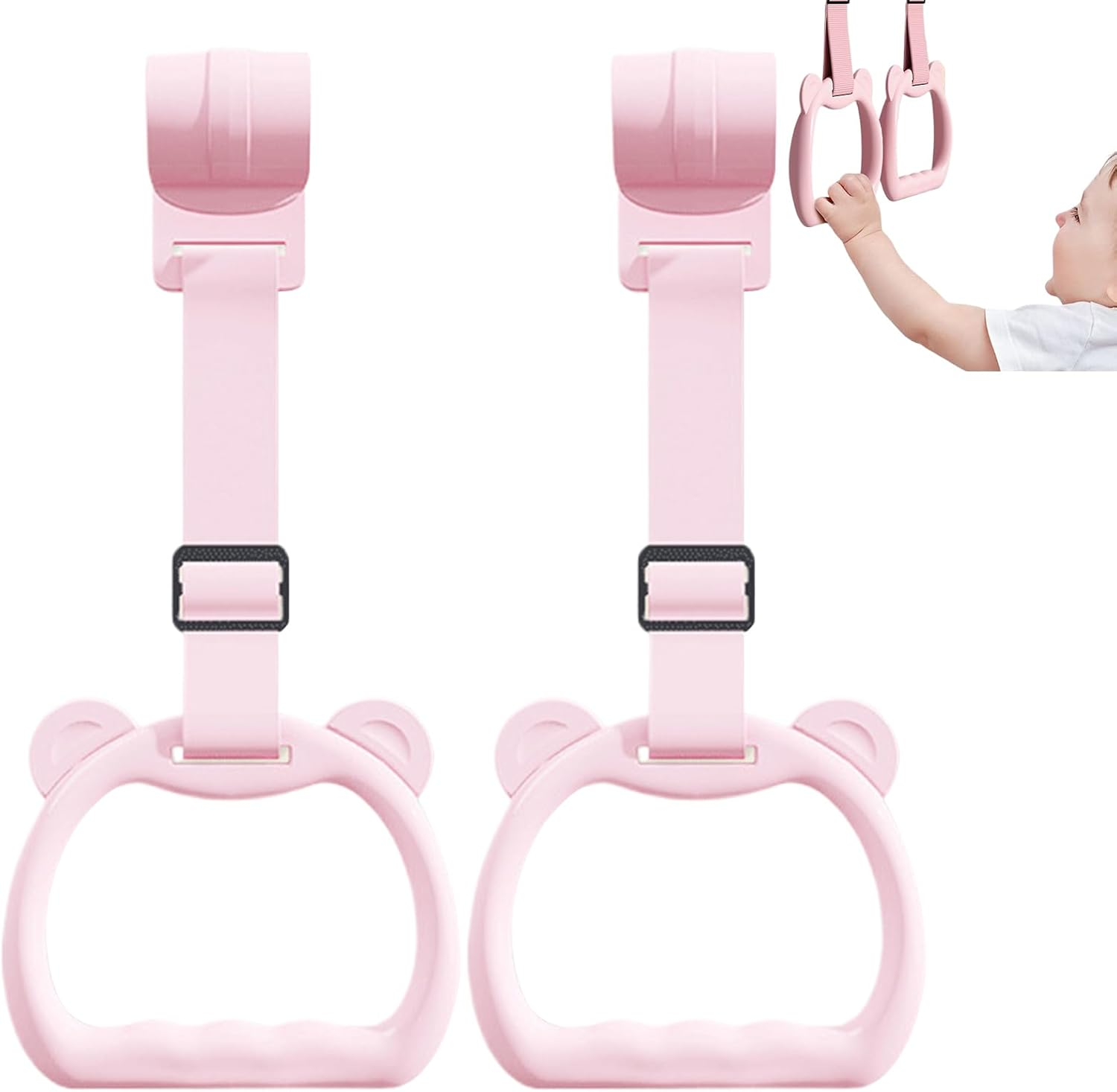 Baby Pull up Rings - Cot Hangable Rings | Training Tool Toy Strap Handle Grip for Walking Practice Exercise Boys Girls Daycare Yard Play