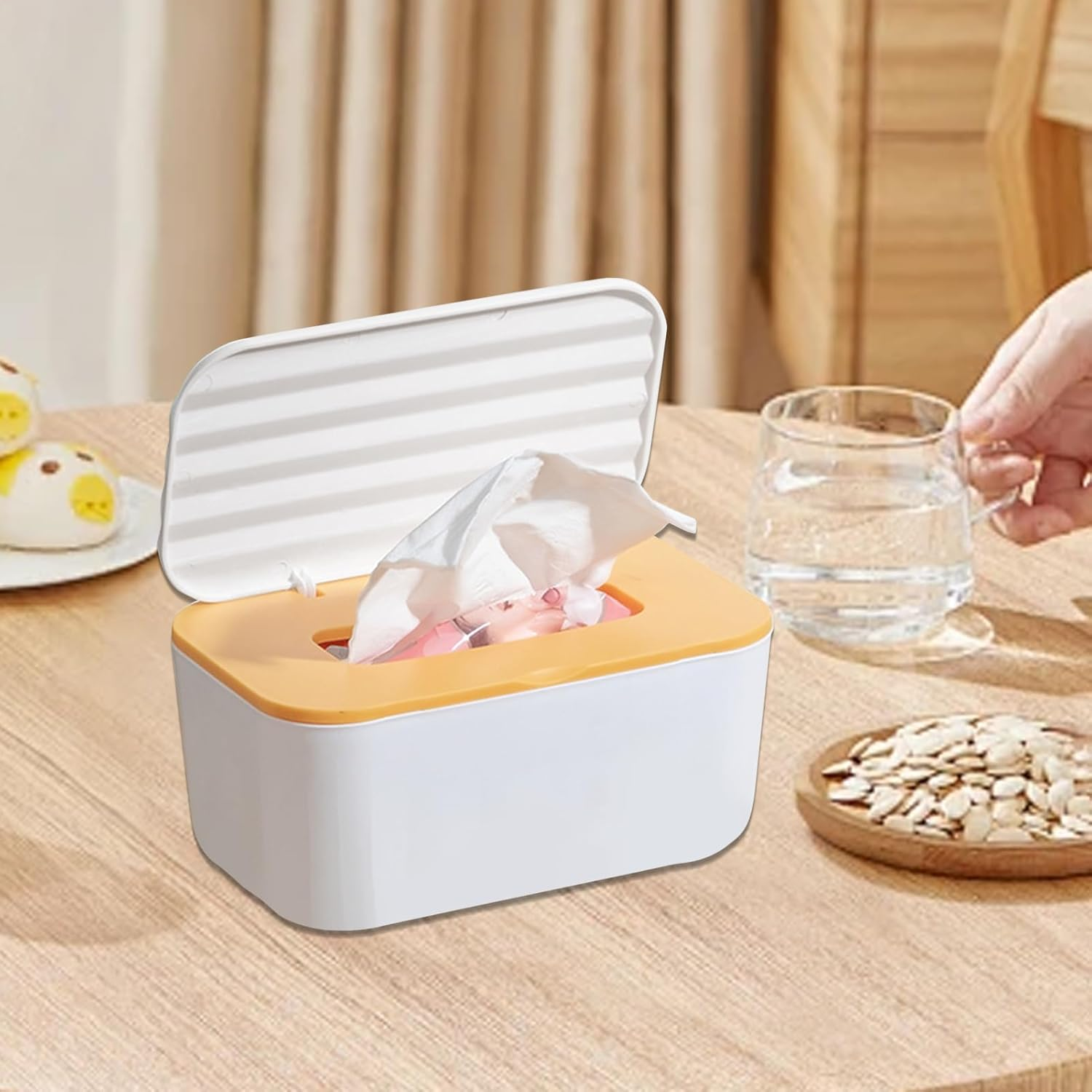 Baby Wipe Container - Tissue Refillable Case for Desk | Reusable Dustproof Wipes Tissue Dispenser for Toilet Makeup Bathroom Travel Car Kitchen Nursery Table Organization - Green image number 2