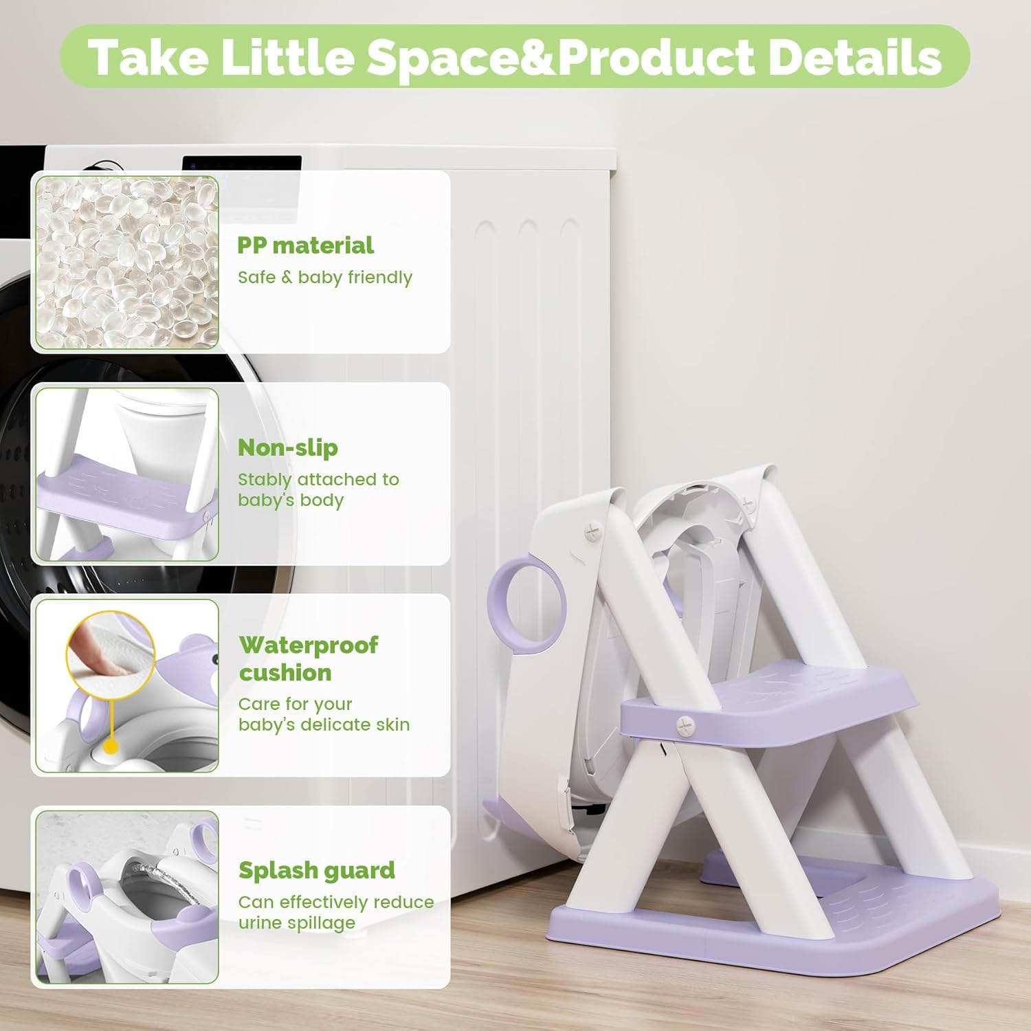 COOSEYA Toilet Seat, Potty Training Seat for Toddler, Upgraded 2-In-1 Potty Toilet Training for Boys and Girls,Waterproof Cushioned Mat with Non-Slip Step Stool(Purple) image number 4