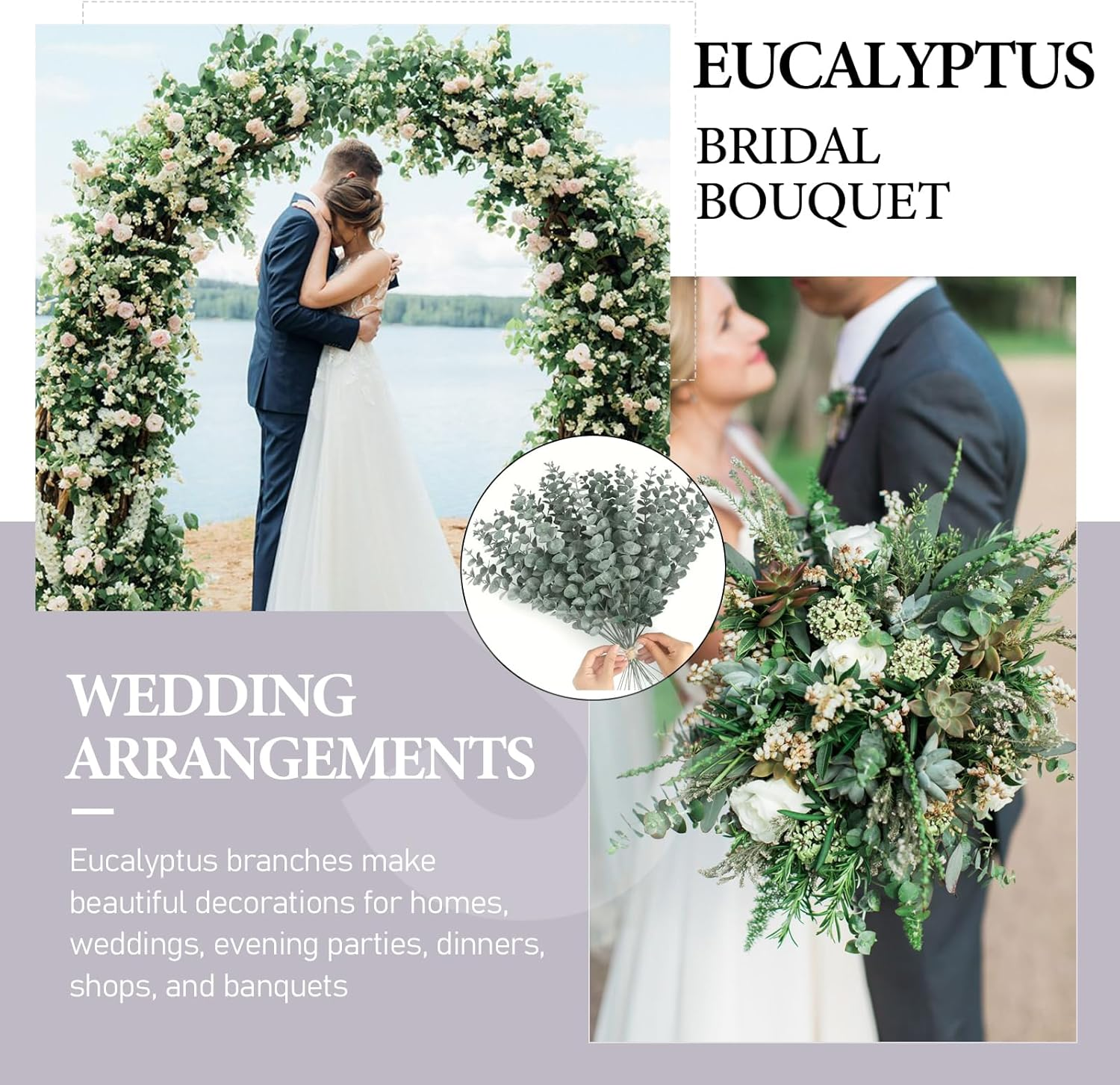 60 Pcs Eucalyptus Stems, Artificial Eucalyptus Leaves Stems Artificial Fake Flowers for Home Office Flowers Bouquet Centerpiece Wedding Decoration Christmas Decor,Bridesmaids Bouquets (60) image number 2