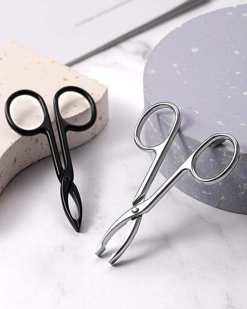 2 Pieces Tweezers Scissor Handle Straight Tip Scissor Shaped Eyebrows Tweezers for Hair Plucker Remover Facial Hair Eyebrows Care (Silver and Black, One Size) image number 5