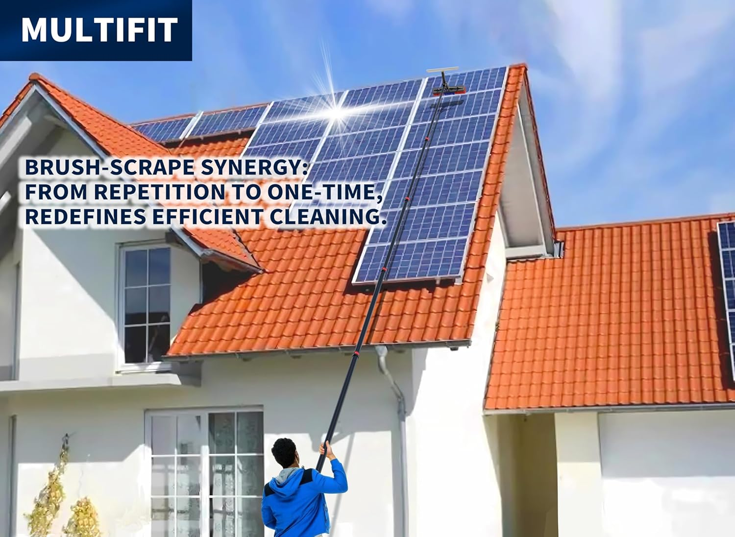 24FT Solar Panel Cleaning Brush & Squeegee Kit,Proffesional Window Washing Tool,Water Fed Pole,Roof、Window and Photovoltaic Panel Washing Cleaner Equipment Kit image number 2