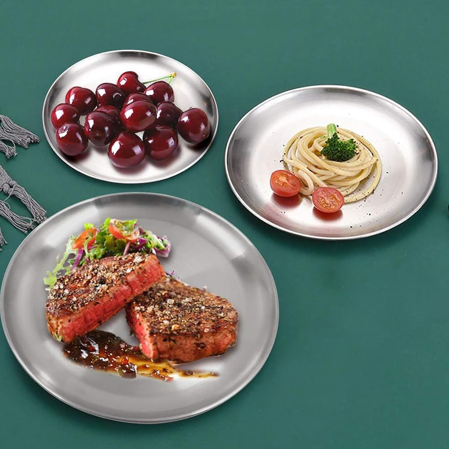 Stainless Steel Plates 7.8 Inch 304 Metal Lightweight Unbreakable Dinner Dishes Plates Set Non-Toxin Dishwasher Safe BPA Free and Healthy (4 Pcs) image number 1