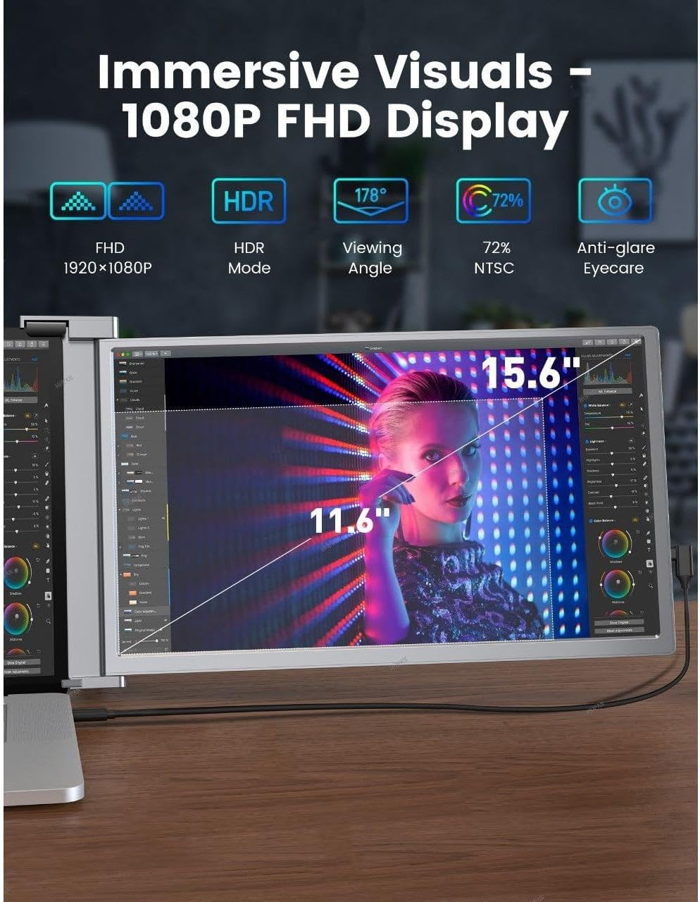 Trion Portable Monitor Extender for Laptop Full HD Foldable Dual Screen 15.6 Inches - Grey (1 Year AU Warranty)