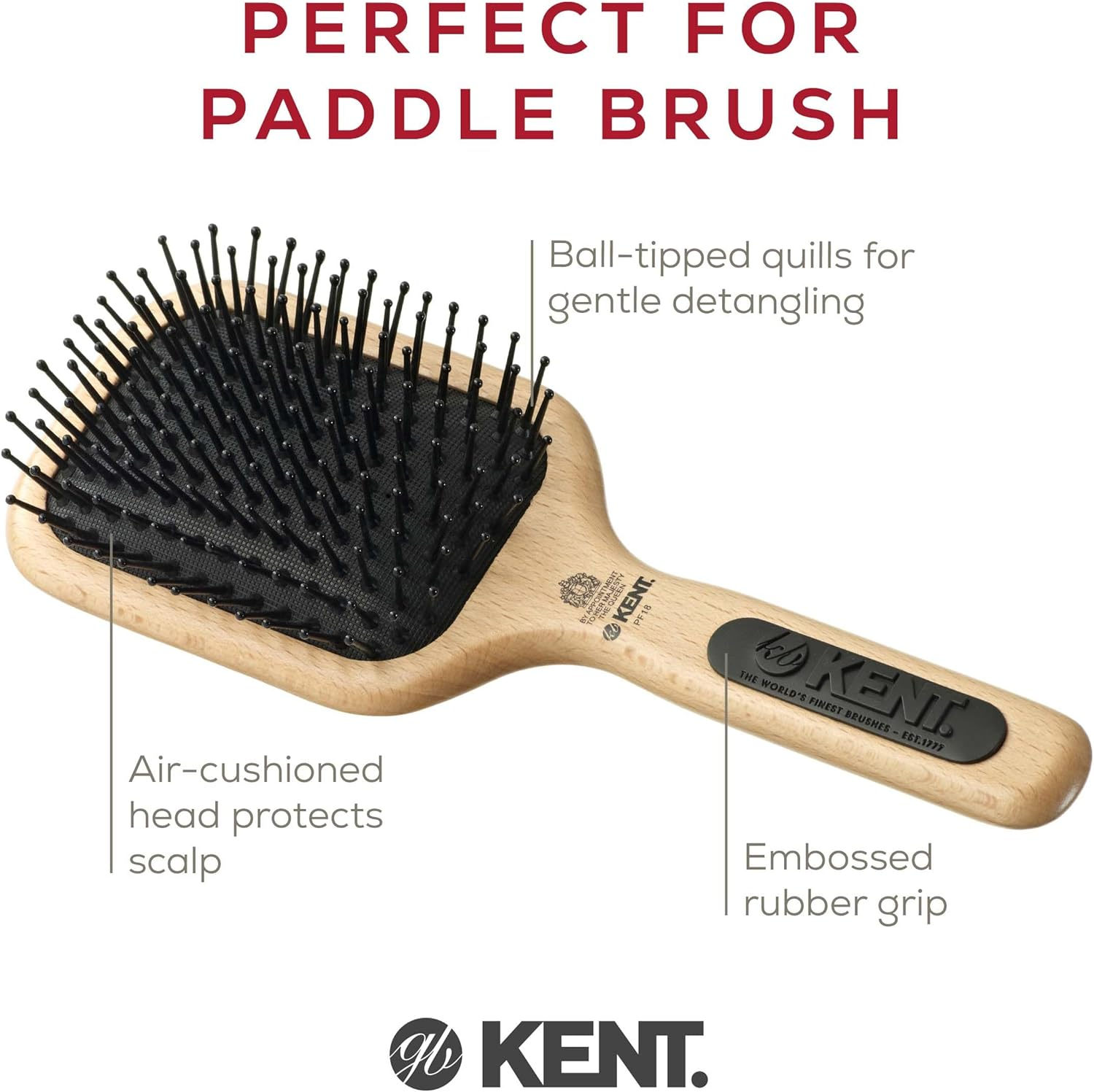 Kent Paddle Hair Brush with Non Scratch Ball-Tipped Nylon Quills, Medium image number 1