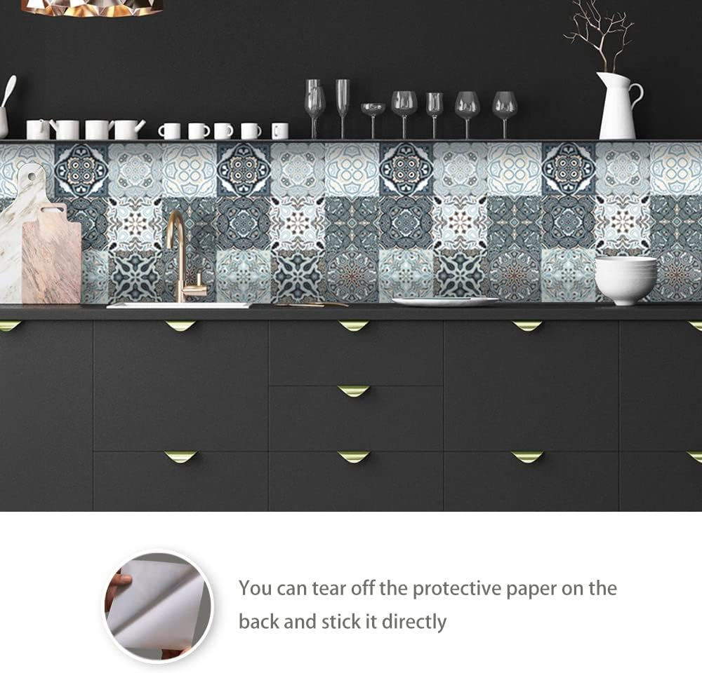 20 Pieces Moroccan Peel and Stick Self Adhesive Tile, Tile Stickers Decals, Removable Decorative Tile Stickers, Waterproof Backsplash Tile Stickers for Kitchen Bathroom image number 1