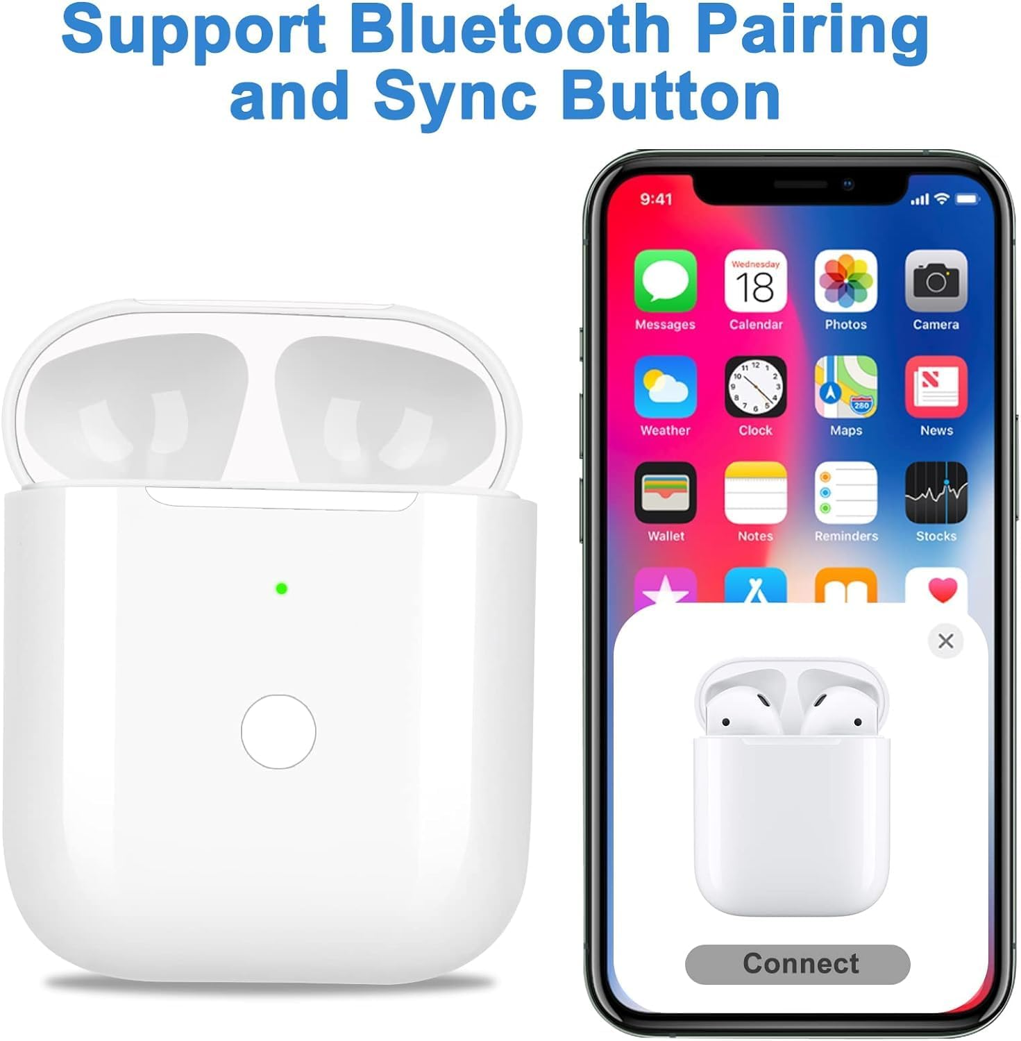 RAVIAD Wireless Charging Case Replacement Compatible with Airpods 1St & 2Nd Gen, Charger Case with Pairing Sync Button, Not Include Earbuds &ndash; Color White image number 5