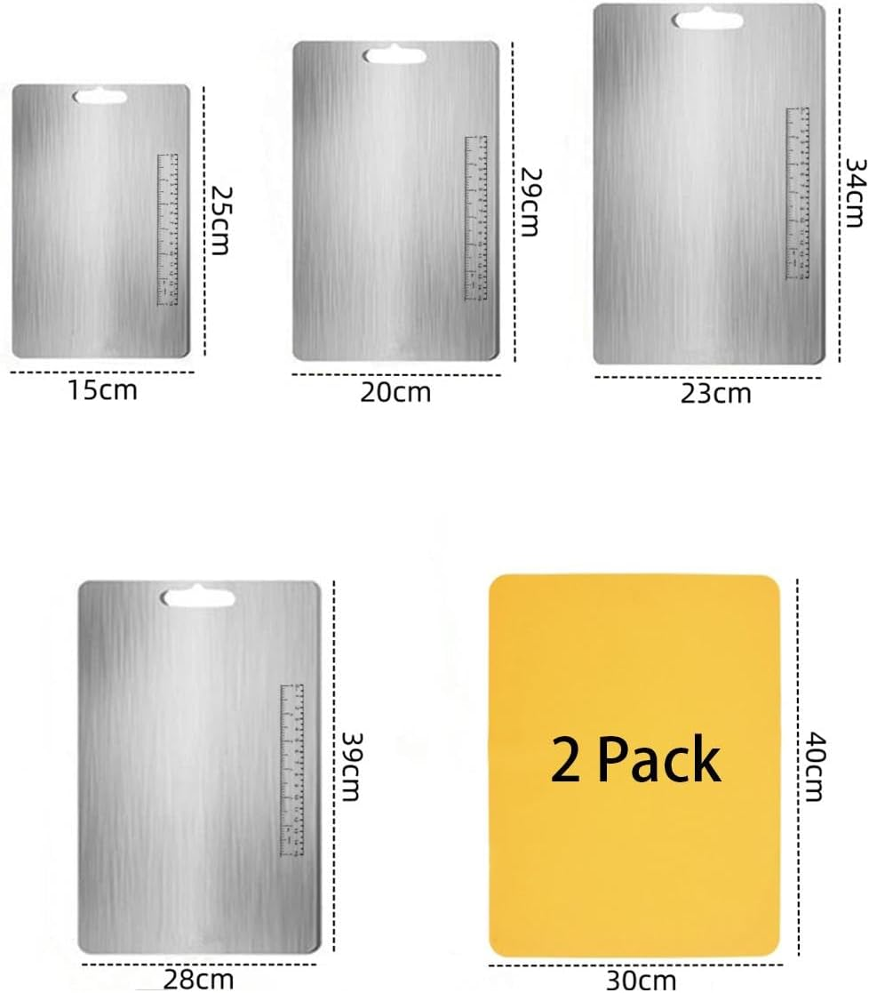 9SHOME 4PCS Stainless Steel Chopping Board, Thickened Cutting Boards for Kitchen, Double Sided Food-Grade Hanging Kitchen Pastry Board with Silicone Mats for Meat Fruit and Vegetable, 1.5Mm Thick image number 5