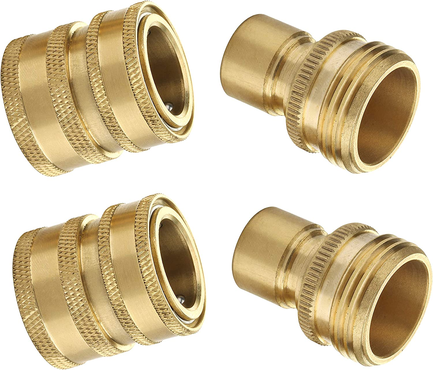 M MINGLE Garden Hose Quick Connect Fittings, 3/4'' GHT Solid Brass, Quick Connector Set, 2-Pack image number 2