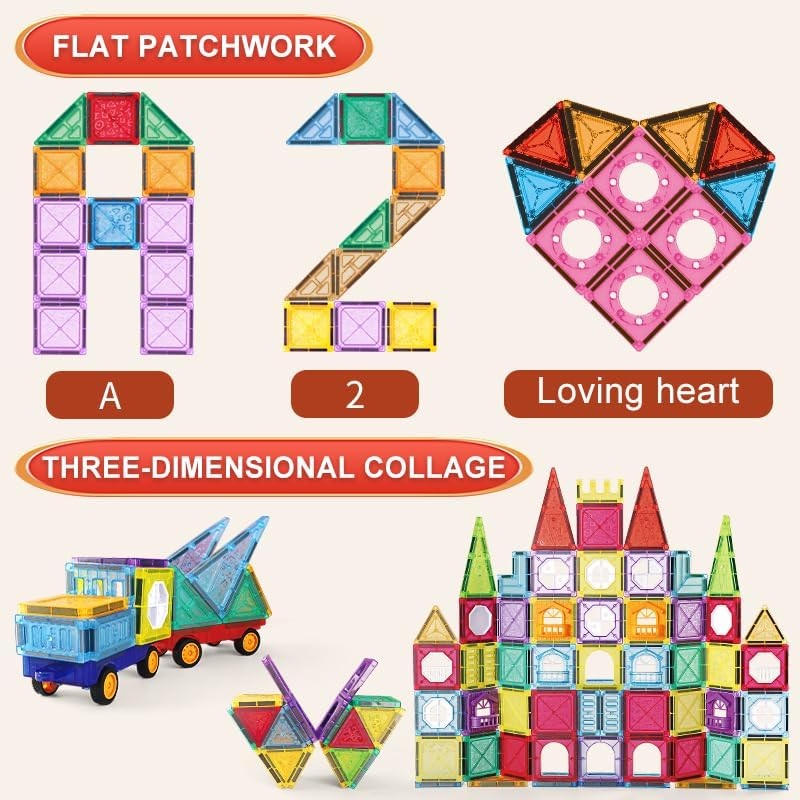 110PCS Magnetic Building Blocks Kids, Large Transparent Alphanumeric STEM Toys with Thickened Core, Colorful Light Effects, Educational Construction Set Boys Girls (AU) image number 1