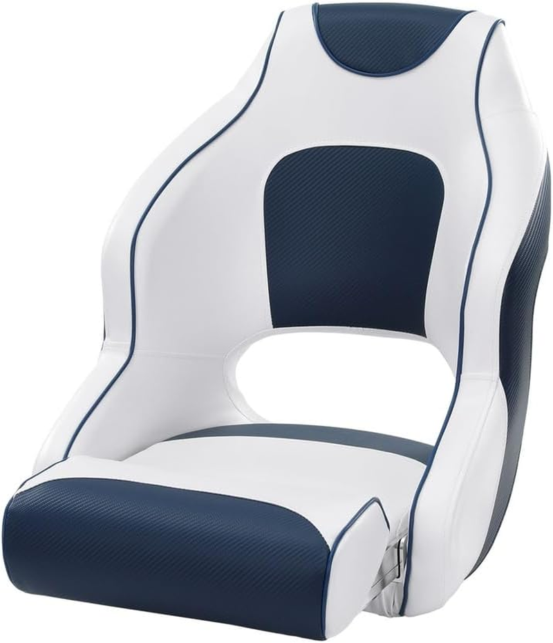 Boat Seats, 15Cm Thick Padding Folding Seat Swivel Chair Floor Chairs Marine Seating Fishing Outdoor Accessories, with Backrest All Weather Conditions Stainless Steel White Blue image number 2