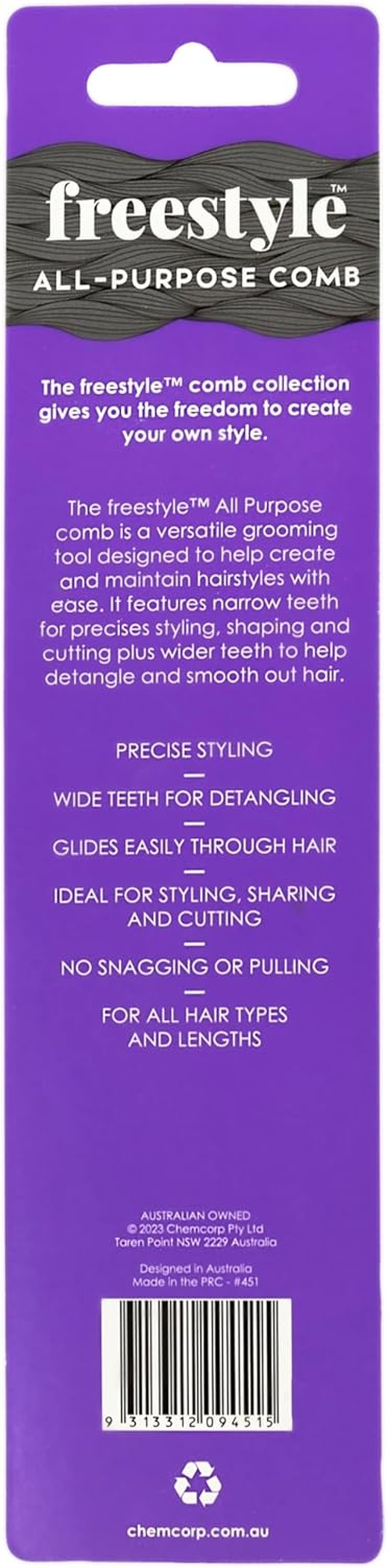 Freestyle Women'S All Purpose Hair Comb, Black, Small image number 1