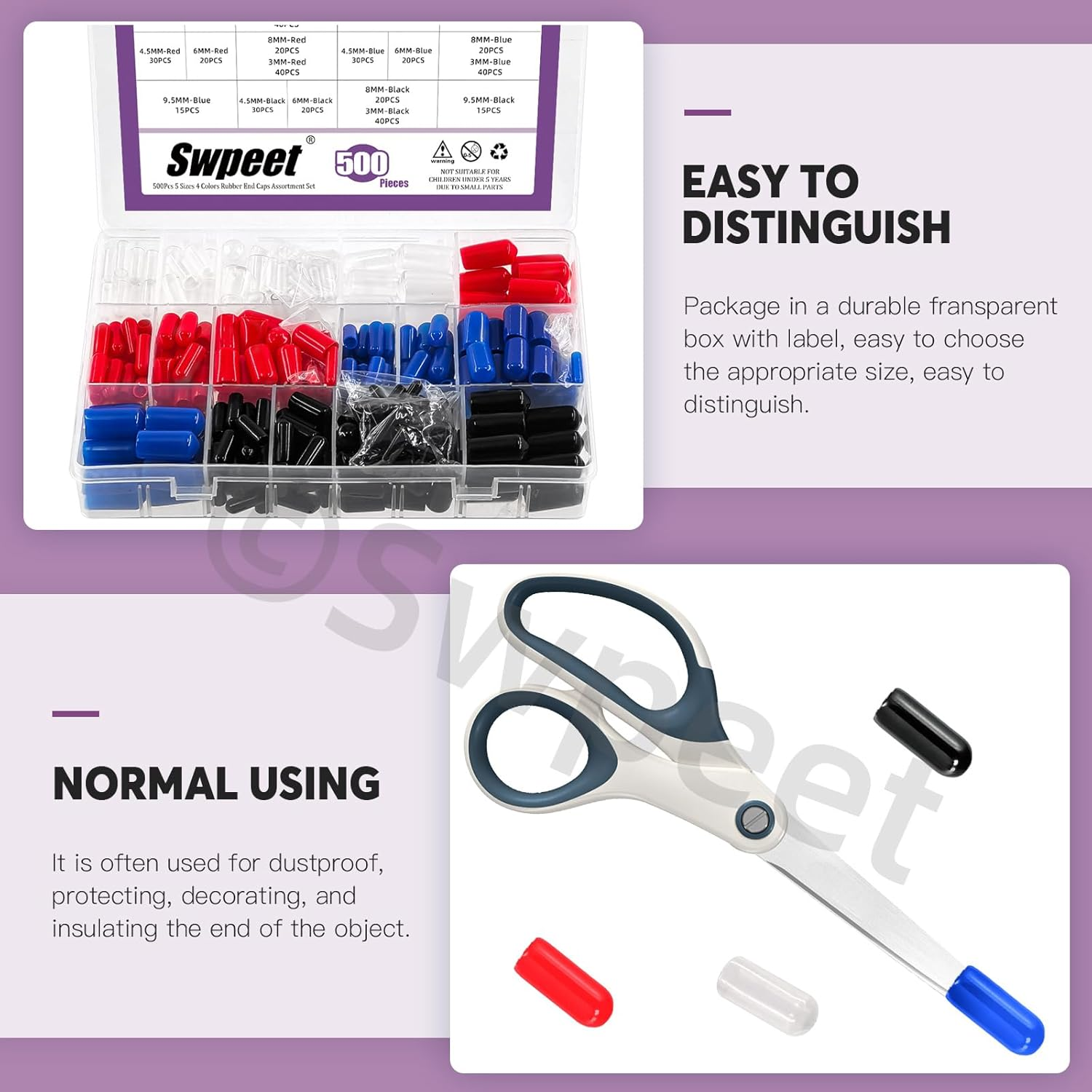 Swpeet Vinyl Rubber End Caps, 150 Pack Flexible Bolt Screw Covers Caps round Thread Protector Caps for Metal Tubing Rod Bolts, Black (500) image number 3