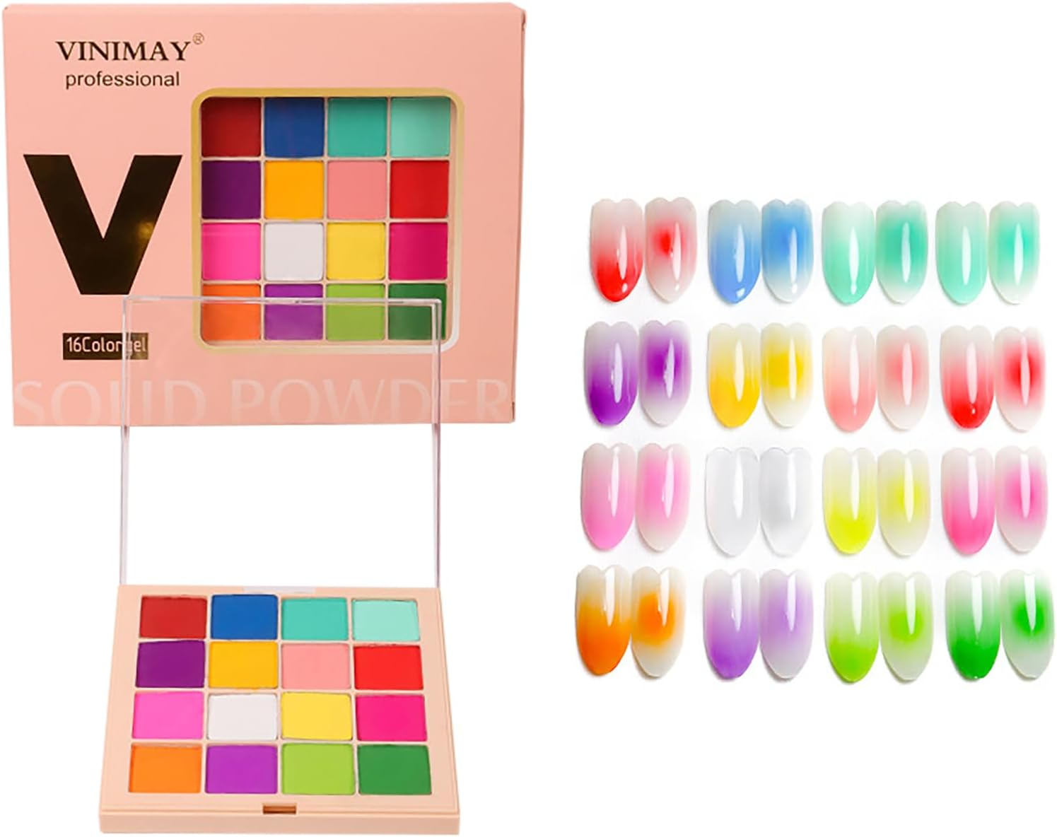 Enmart 16 Colors Soild Nail Gel Palette, Aurora Mirror Nail Glitter Powder, Nails Gel Polish Pigment Nail Art Decorations, Metallic Nail Glitter Powder for Nail Art Decoration Nail Salon(02)