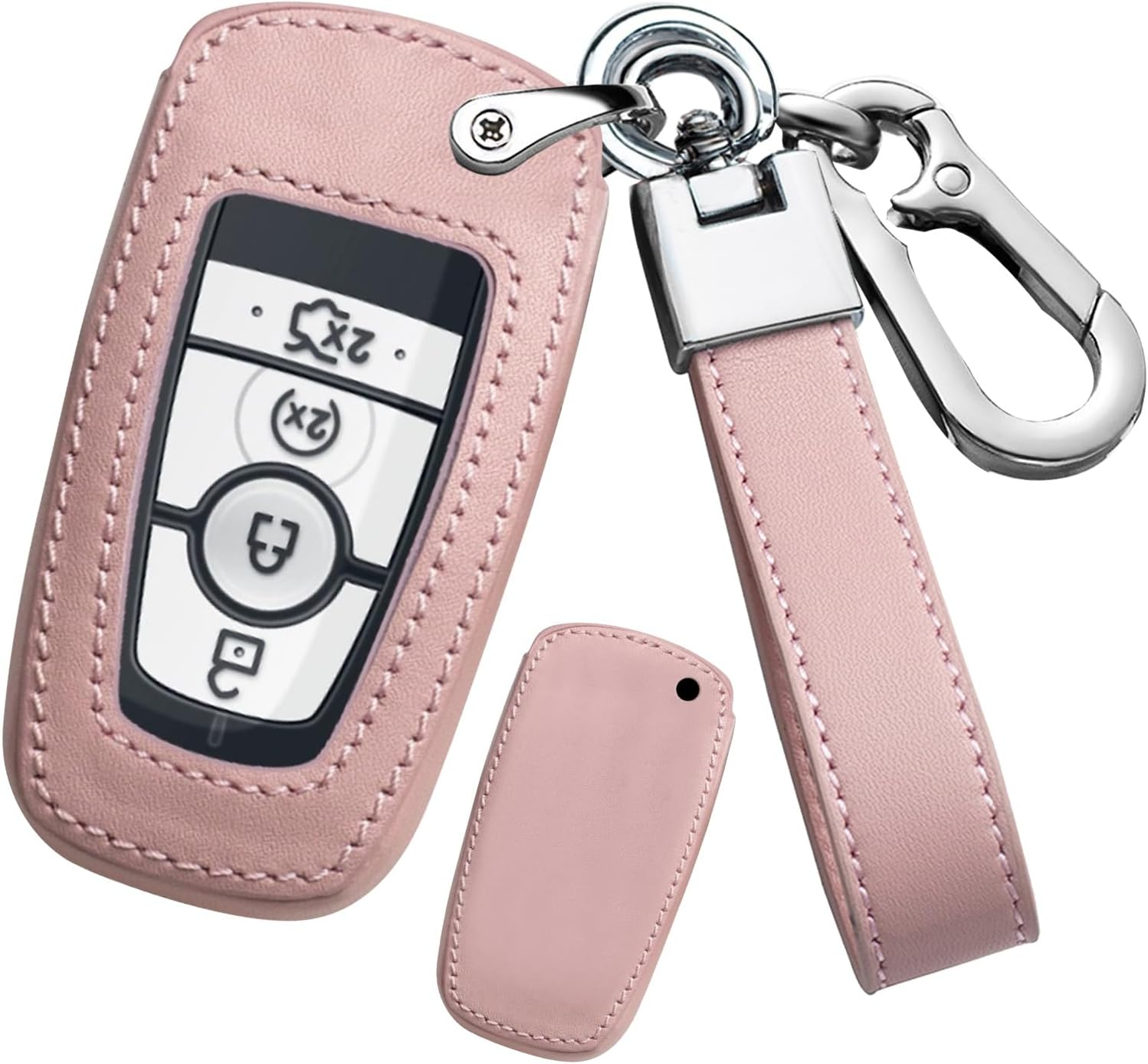 Ontto Leather Car Key Fob Cover Fit for Ford Ranger Everest Transit Custom Kuga Mustang Ecosport Key Case Holder Shell Key Chain Keyring Protector Accessories 3/4 Buttons