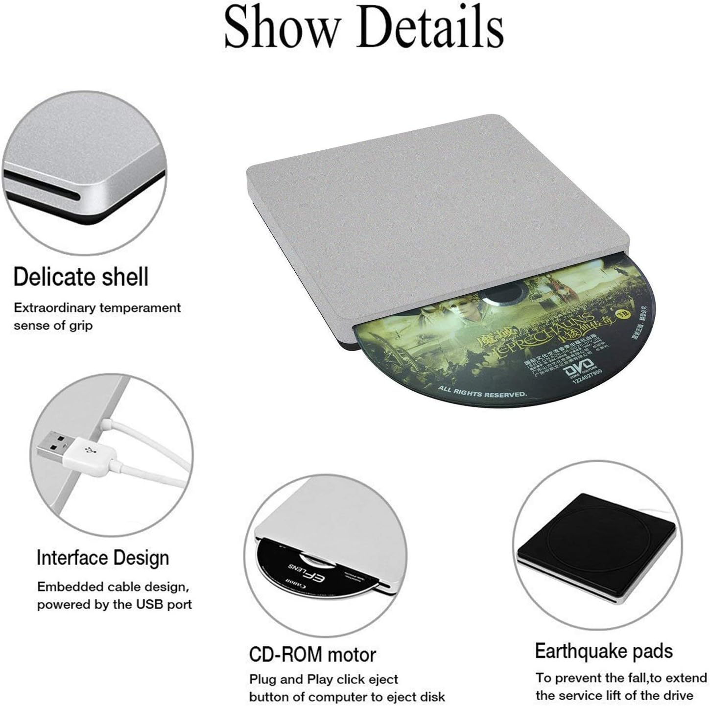 CYBERNOVA USB External Slot in DVD-RW CD-RW Drive Burner Writer Superdrive for Apple Macbook, Macbook Pro, Macbook Air, All Laptop PC with USB Port