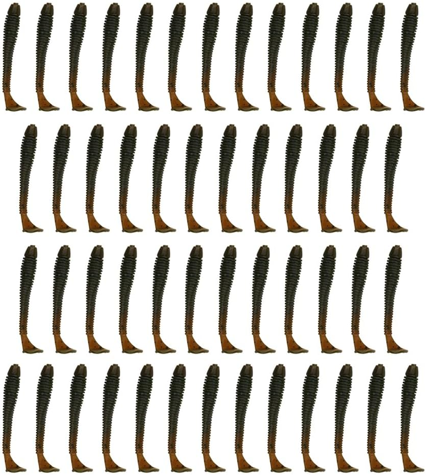 50Pcs Soft Plastic T-Tail Grub Worm Baits Fishing Lures Fish Tackle Gear Accessories Suitable for Catching Bass Trout Salmon