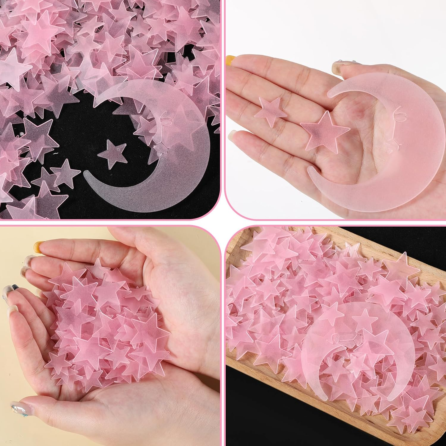 Pack of 200 3D Luminous Stars Ceiling Lights Stars Moon Luminous Stars Plastic Stars Luminous for Bedroom Ceiling Starry Sky Decoration (Pink) image number 1