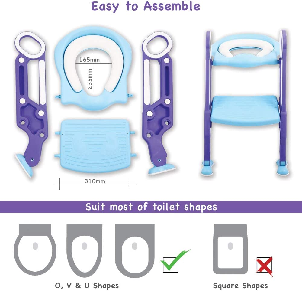 Baby Toddler Kids Potty Toilet Training Seat with Step Stool - Soft Cushion - Adjustable Footrest - Sturdy Design - Foldable - Portable - for Boys and Girls image number 4