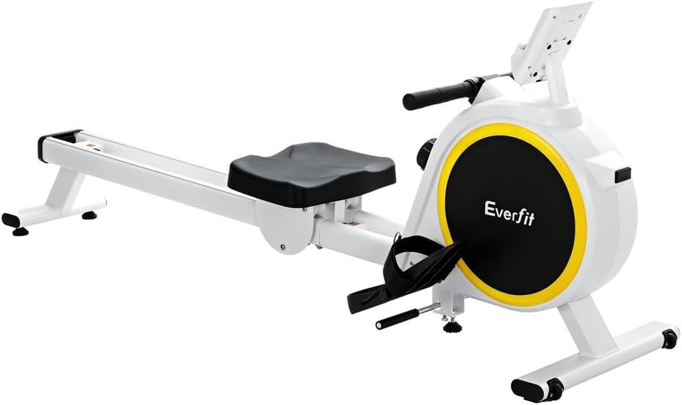 Everfit Elastic Rope Resistance Rowing Machine, Foldable Magnetic Rower Home Gym Fitness Equipment Cardio Workout Exercise, Adjustable 16 Levels 120KG Weight Capacity White