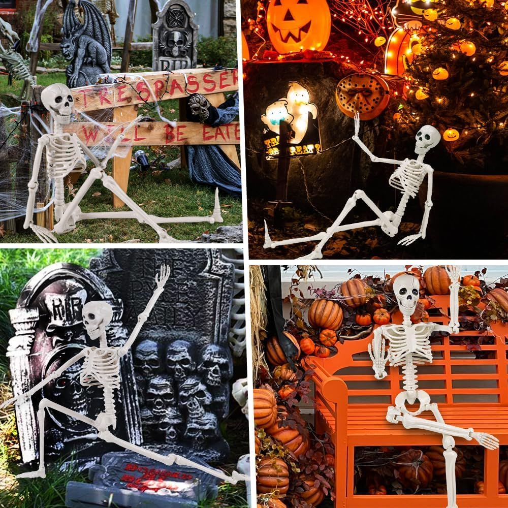 36" Skeleton Halloween Decorations, 90CM Full Body Human Skeleton with Movable Joints for Halloween Haunted House Graveyard Party Scary Decor image number 1