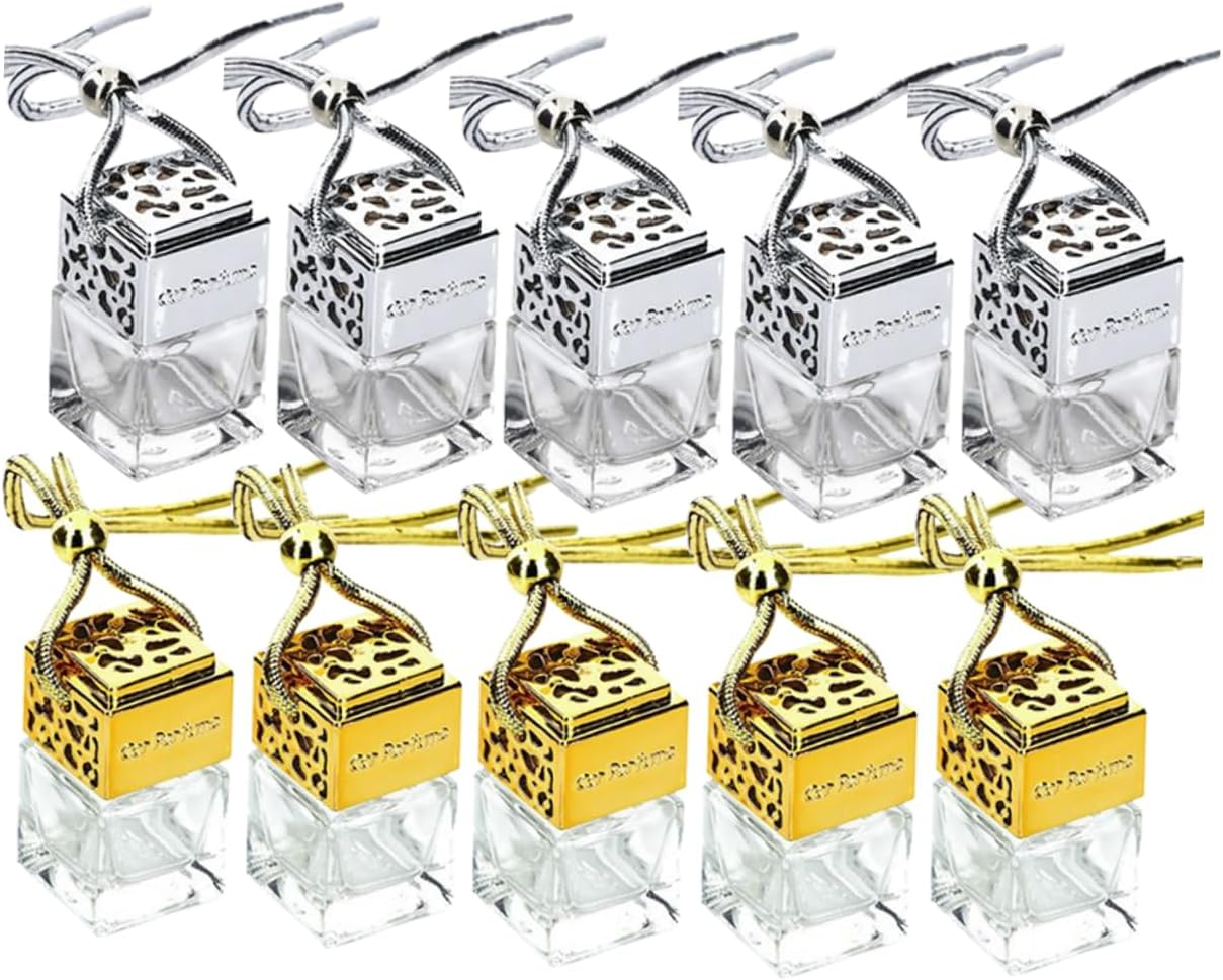 FRCOLOR 10Pcs Square Glass Perfume Bottle Pendant Car Hanging Essential Oil Sub-Bottle Aromatherapy image number 6