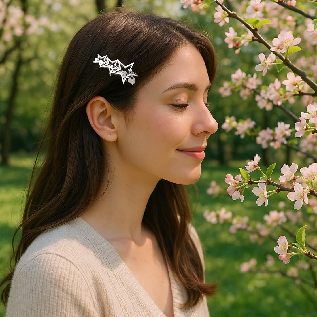 GGUFAY Pack of 4 Women'S Hair Clips with Bow, Stars, Waves, Five-Pointed Star for Women Girls, Fashionable Hair Claw, Duckbill Hair Clip, Y2K Silver Hairpin