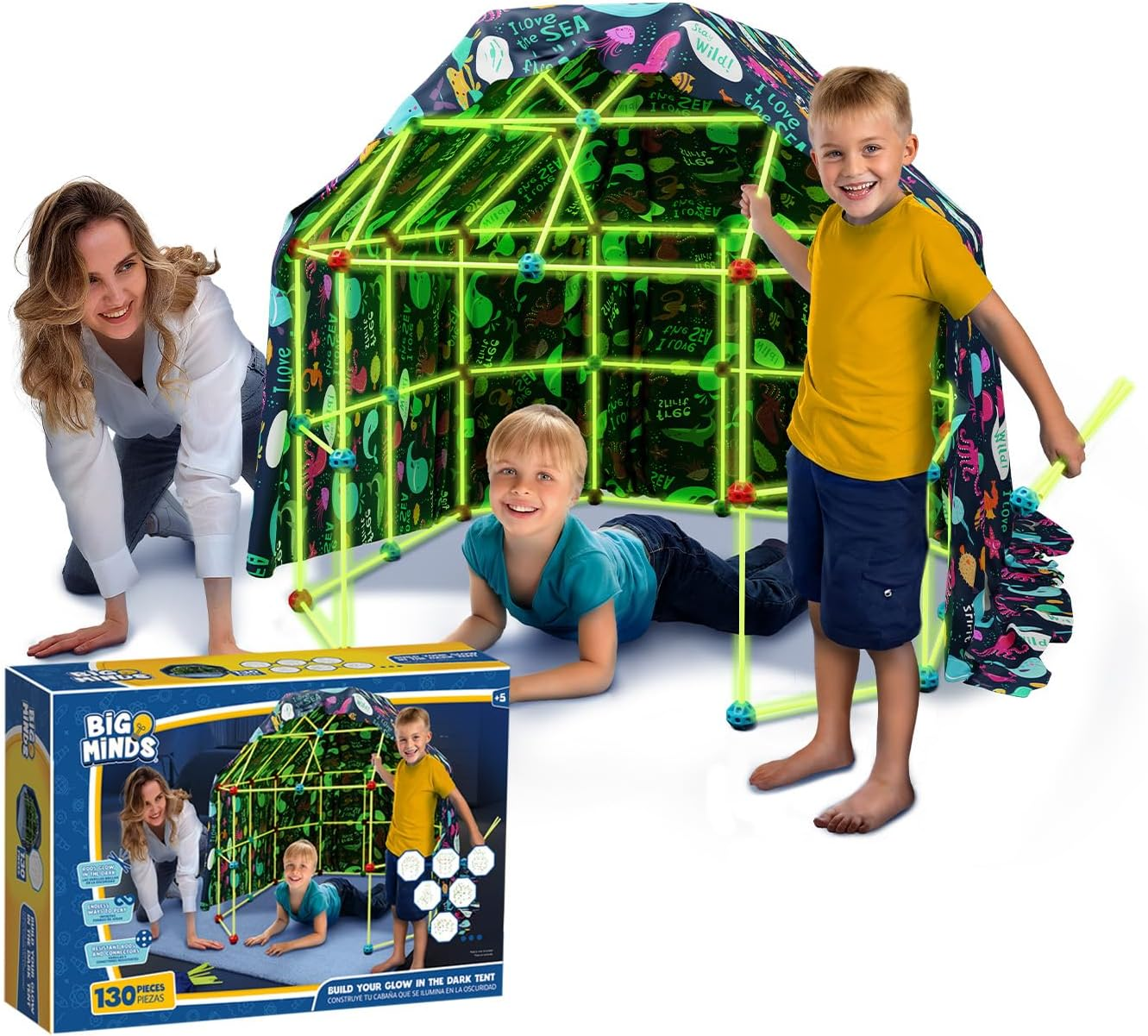 Big Minds - Build Your Cave Children Glow in the Dark Playhouse Children Outdoor and Children'S Tent Indoor Tent Children'S Room Robust & Creative Construction Kit Children 130 Pieces Games from 5 image number 3